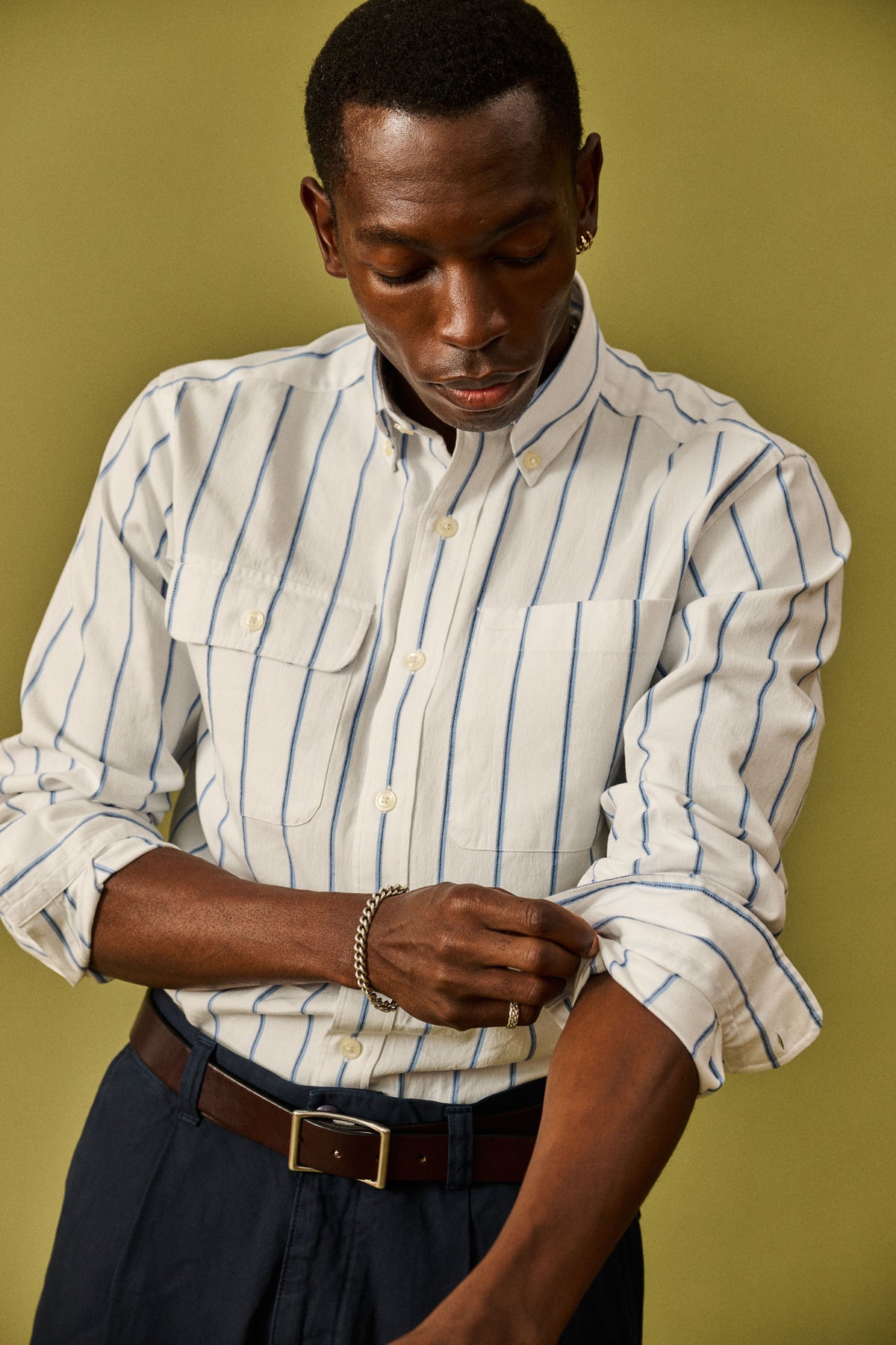 New Standard OCBD in White/Blue Stripe