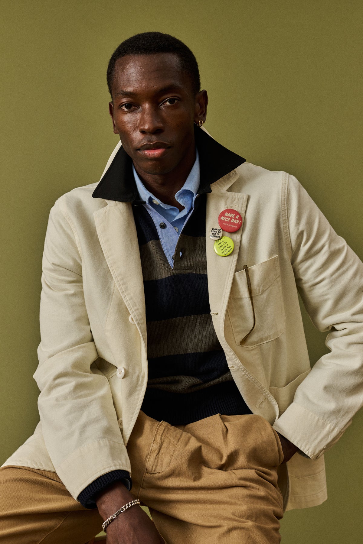 Stella Sweater Knit Rugby in Olive/Navy