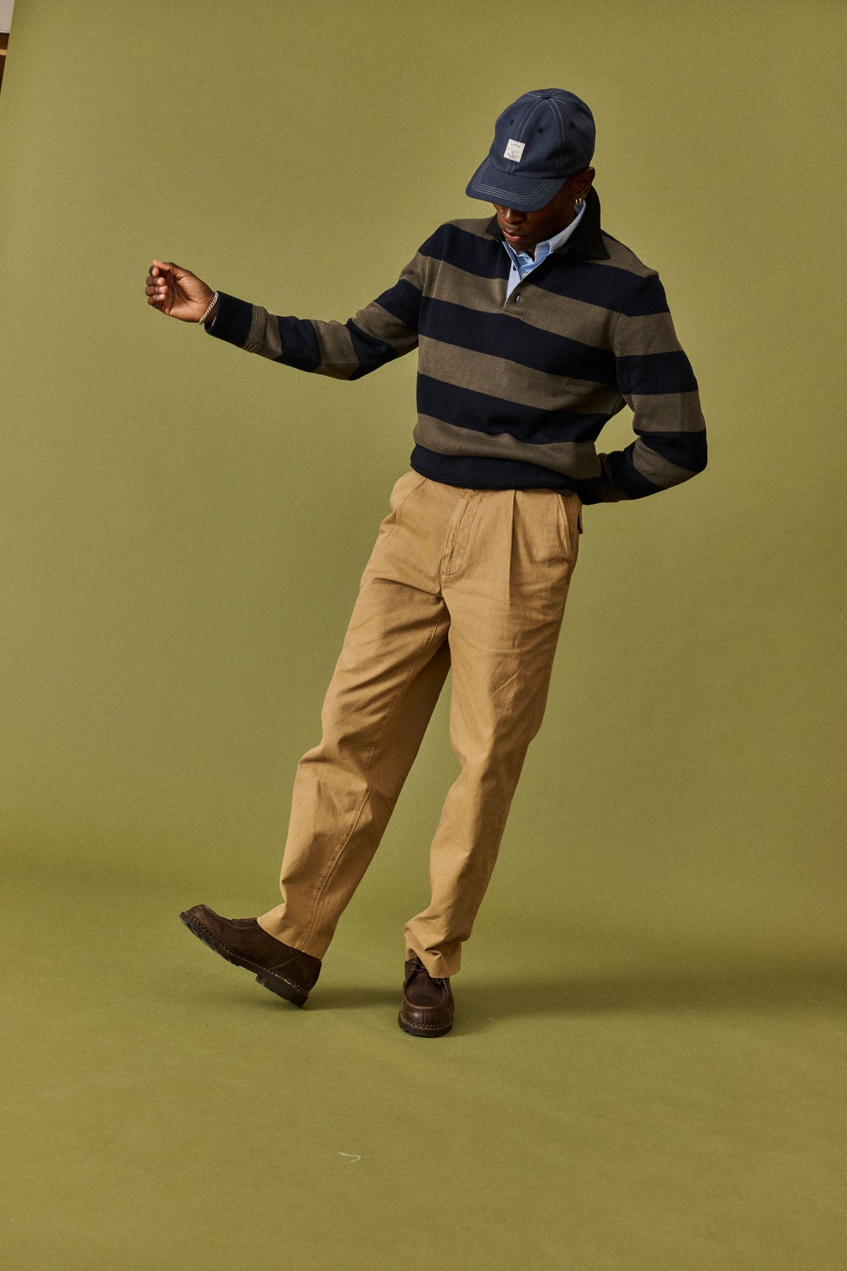 Stella Sweater Knit Rugby in Olive/Navy