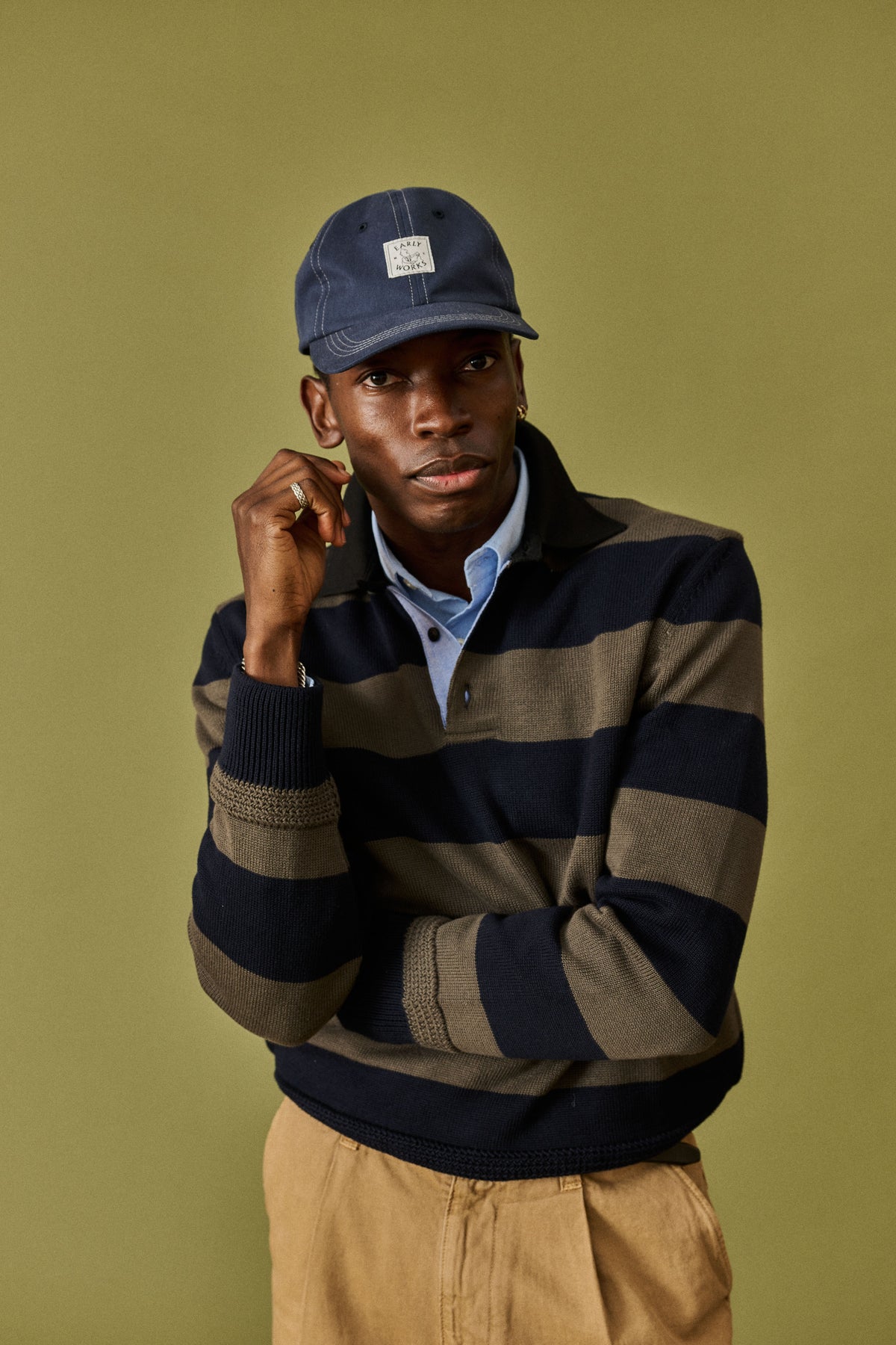 Stella Sweater Knit Rugby in Olive/Navy